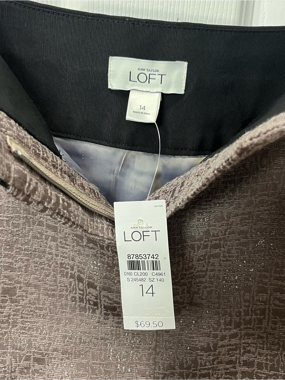 Ann Taylor LOFT Textured Brown Mini Skirt with Black Waistband size 14 NWT lined - Picture 4 of 12